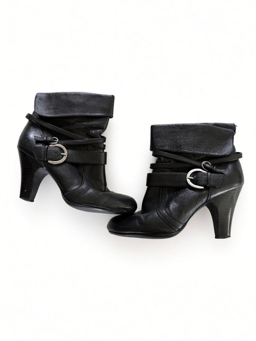 Kelly & Katie Jillian Black Leather Slouch Cuff Ankle Boots 7M Buckle Wrap